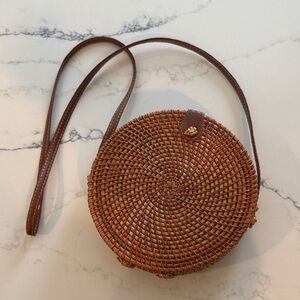 Brown Woven Round Crossbody Bag